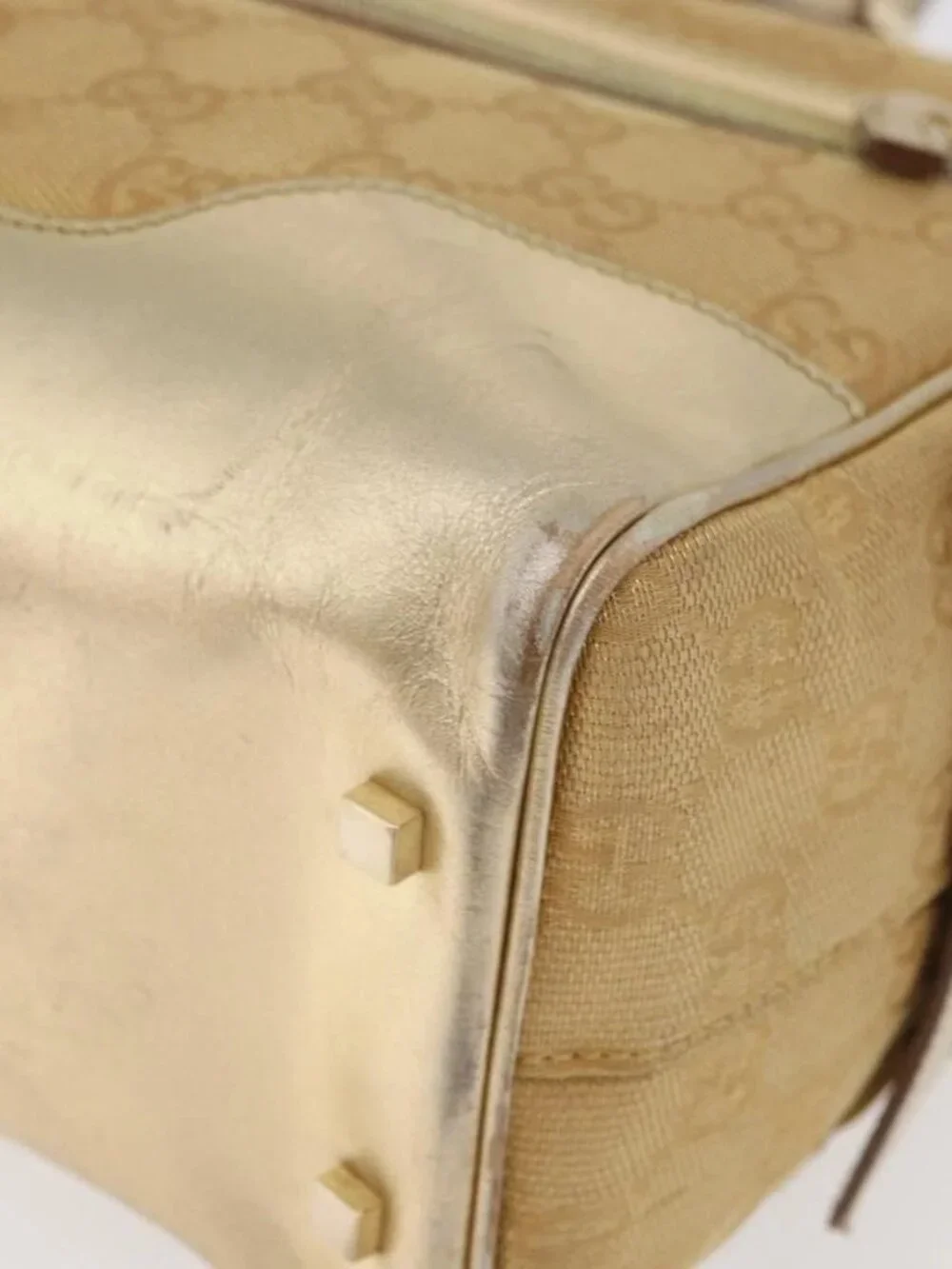GUCCI GG Canvas Hand Bag Gold 002 1115 Auth
